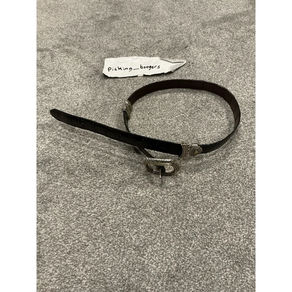 Brighton Marcus Reversible Croc Leather Belt Silver Gold Tone Buckle Women M 30